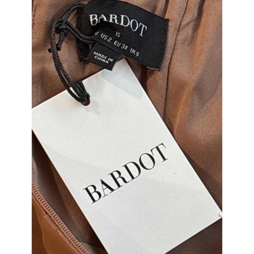 Bardot Everlasting Faux Leather Dress in Camel 2 New Womens Vegan Strapless Midi - Picture 10 of 16